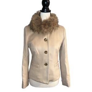 Ann Taylor Petites womens Tan Blazer w/ Fur Collar Size 2P